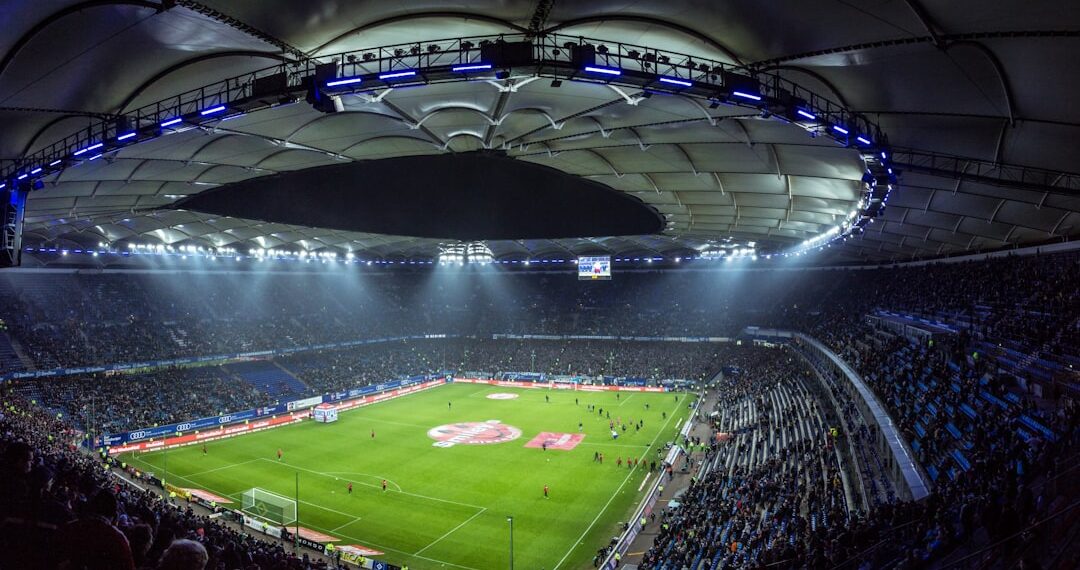 Well lit soccer stadium