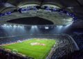 Well lit soccer stadium