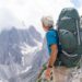 Man backpacking near the Cadini di Misurina in the Italian Dolomites